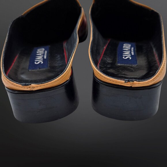 Vintage Simard Red Slip On Loafers Mules Size 38 US 7.5 Leather Square Toe Italy - Picture 9 of 11